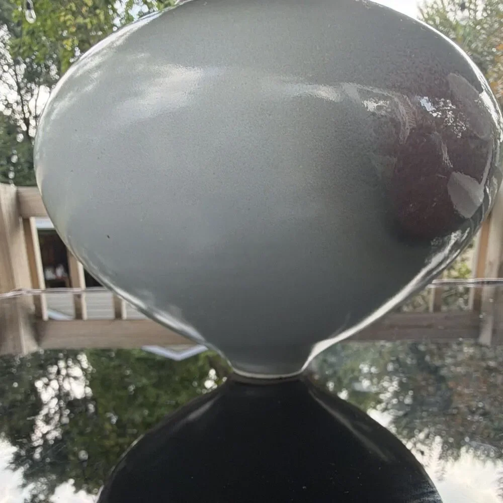 Catherine Hiersoux Signed Studio Art Pottery Vase Gray Red pedestal 8 in